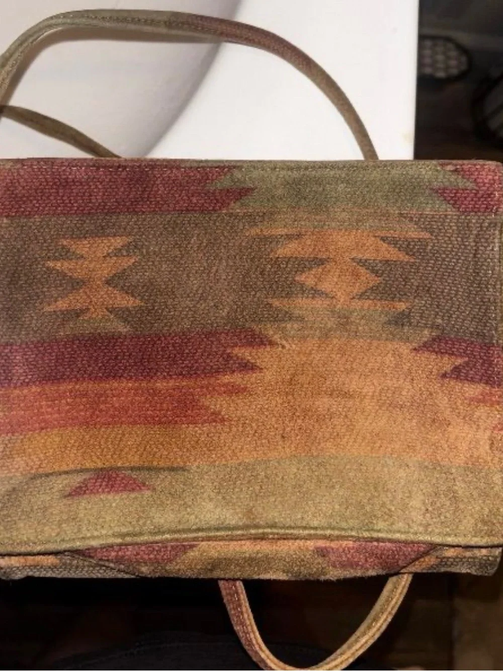 Vintage Minnetonka Brown and Tan Canvas Crossbody with Leather Trim